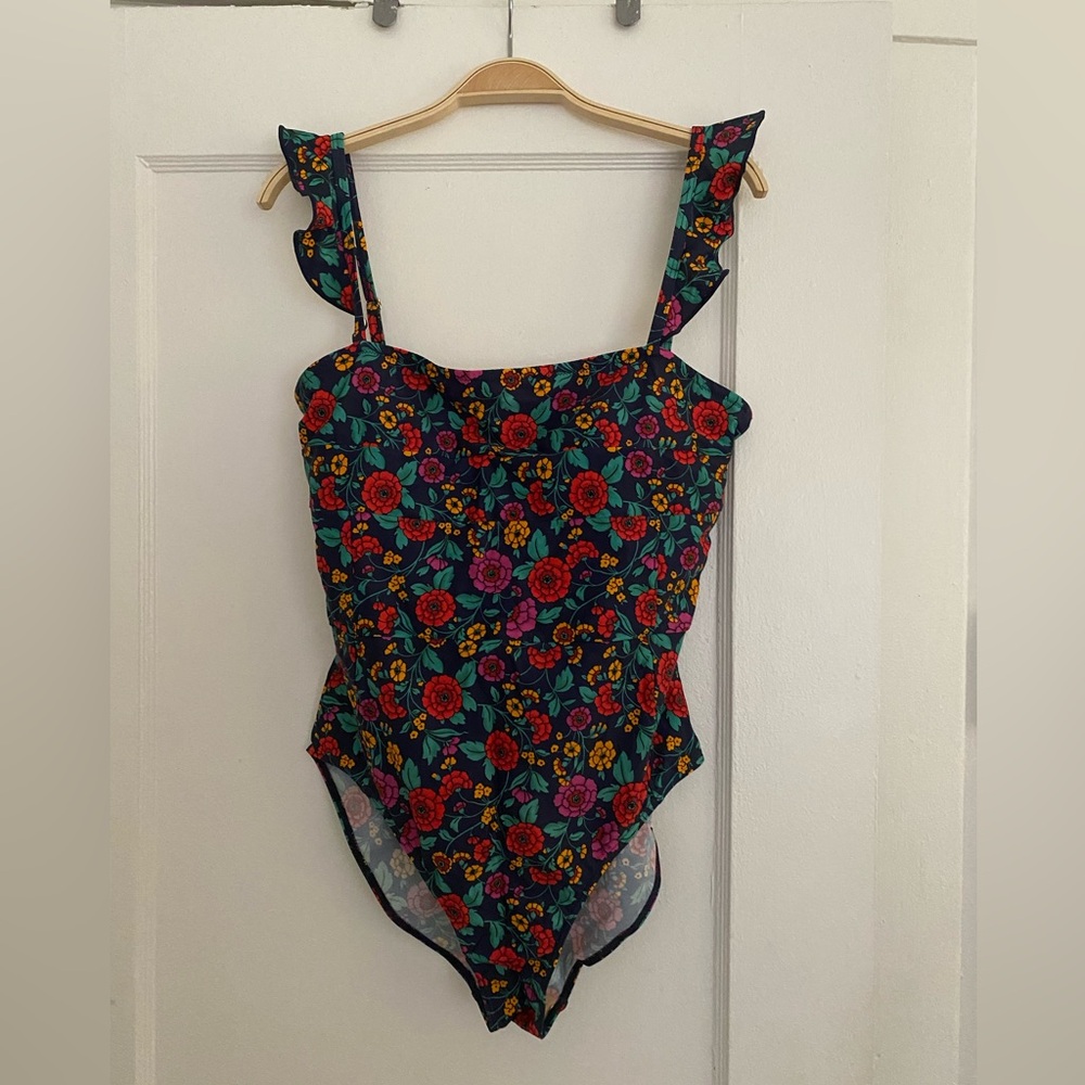 Summer salt one piece ruffle in navy floral